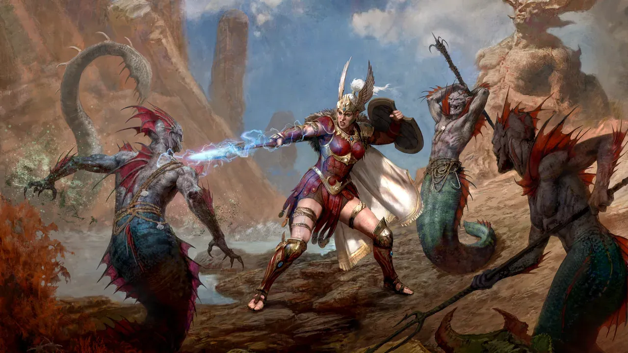 Official Amazon class key art: a warrior carrying a spear and a bow