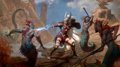 Official Amazon class key art: a warrior carrying a spear and a bow